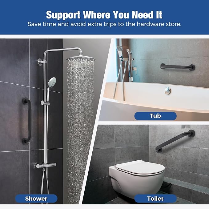 Grab Bars for Shower 2 Pack 32-Inch, Stainless Steel Anti-Slip Safety Shower Handle for Elderly Bathroom Wall Support Handicap Handicap Grab Bars for Seniors, Matte Black
