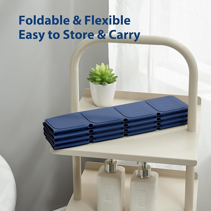 Webos Silicone Bath Mat with Suction Cups – Non-Slip Foldable Bathtub & Shower Mat, Durable & Quick-Dry Safety Tub Mat with Large Drain Holes for Families 28"x 14" Navy Blue