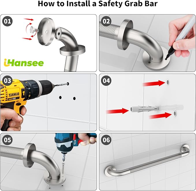 Brushed Nickel Grab Bar 16/24/36/40 Inch Bundle, iHansee Set of 4 Bathroom Grab Bars w/Anti-Slip Knurled Grip, Stainless Steel Safety Handrail for Home & Commercial, Wall Mounted Handicap Shower Bars