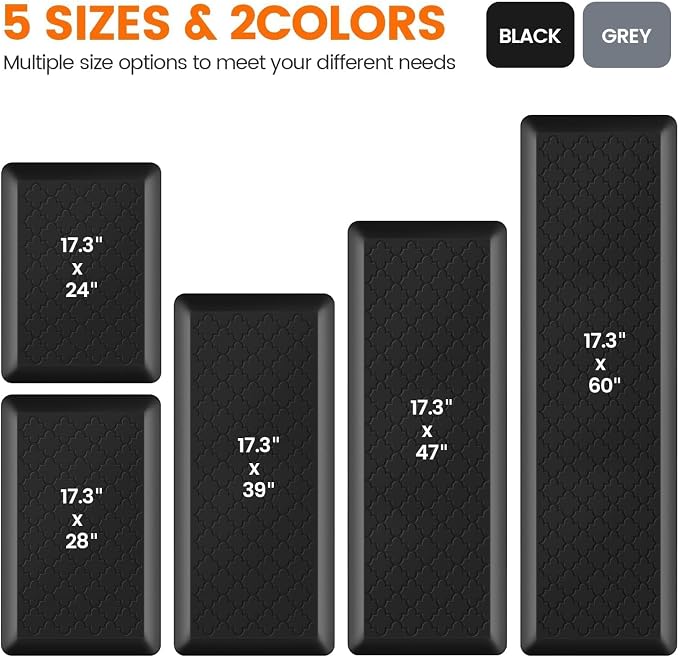 TranquilRelax 4/5 Inch Thick Anti-Fatigue Kitchen Mat Water Resistant Non-Slip Kitchen Floor Mat Ergonomic Comfort Standing Mat for Home Kitchen Office Laundry 17.3"x 60" Black