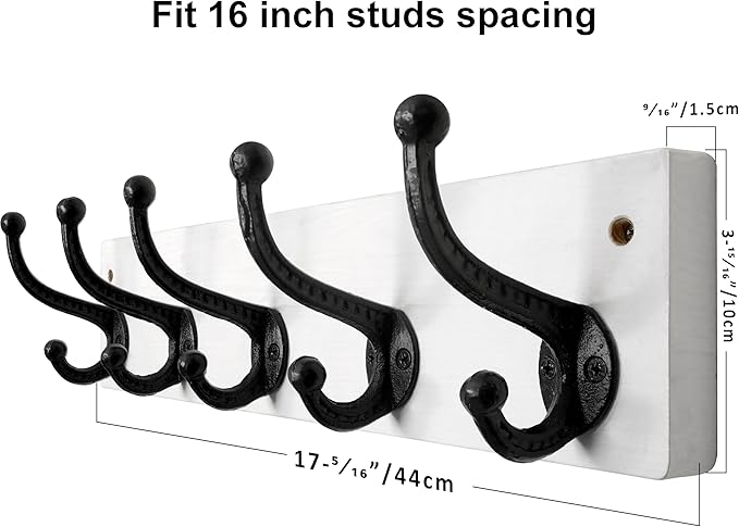 WEBI Rustic Coat Rack Wall Mount,5 Cast Iron Coat Hooks Wall Mounted,Heavy Duty Wall Coat Hanger,Vintage Hooks for Hanging Coats,Clothes,Black on White