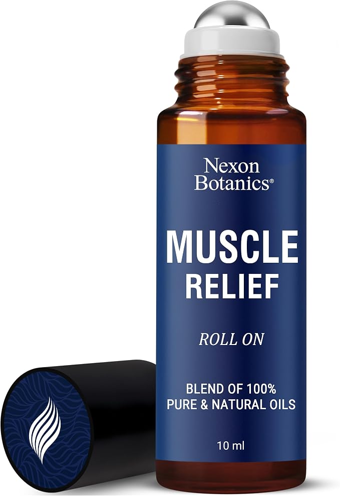 Muscle Relief Essential Oil Roll-On 10 ml - Pure & Natural Prediluted Blend for Sore Muscles, Aches & Recovery - Easy Roller for Athletes & Active Lifestyles - Nexon Botanics