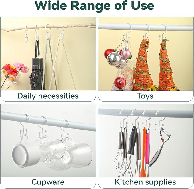 Goowin 24 Pcs Shower Hooks & Rings, Durable Rust Proof Double Glide Rings, Simple Hooks for Shower Curtain & Liner, White