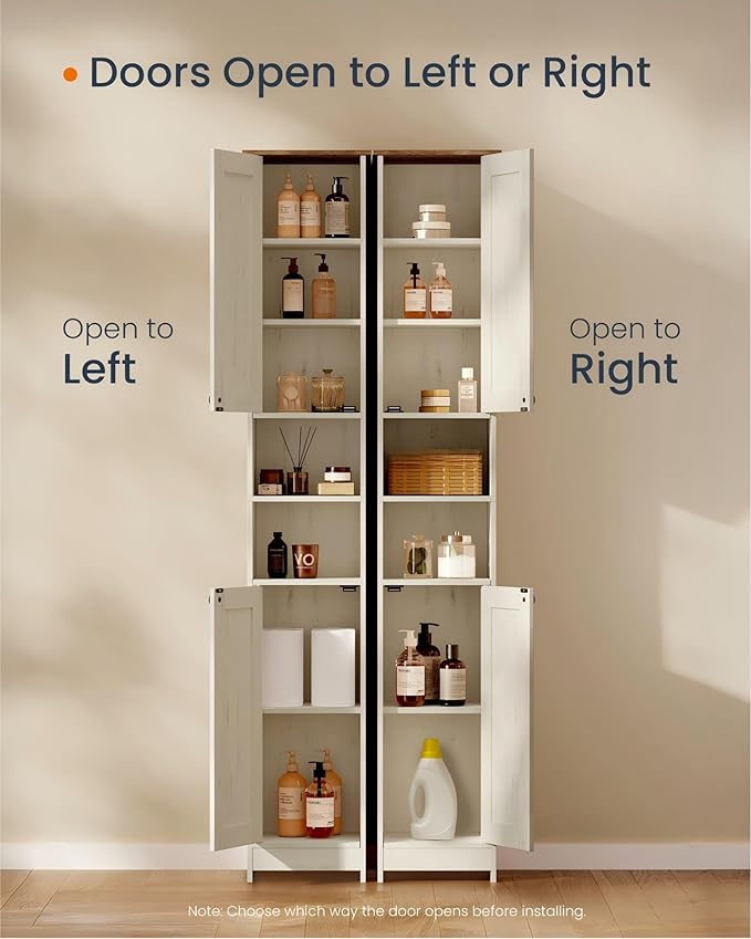 SONGMICS HOME 67-Inch Tall Bathroom Storage Cabinet, Superfast Toolless Assembly, 11.8-Inch Wide Slim Narrow Freestanding Cabinet with Adjustable Shelves, Kitchen Living Room, Rustic White