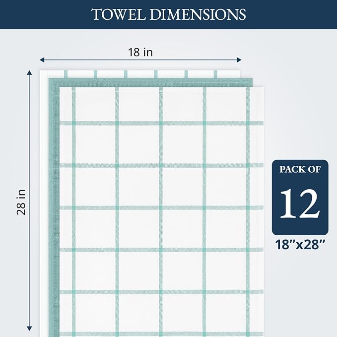 LANE LINEN Kitchen Towels & Dishcloths Set of 12-100% Cotton, Quick-Drying 18” x 28” Absorbent Dish & Tea Towels, Soft Hand Towels for Kitchen - Aqua