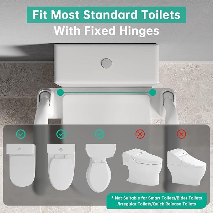 Toilet Safety Rails for Seniors, Super Heavy Duty Handicap Toilet Rails with Foldable Handles, Space Saving, Stylish and Durable, Anti Slip Toilet Safety Frame with Arms for Seniors Disabled Pregnant