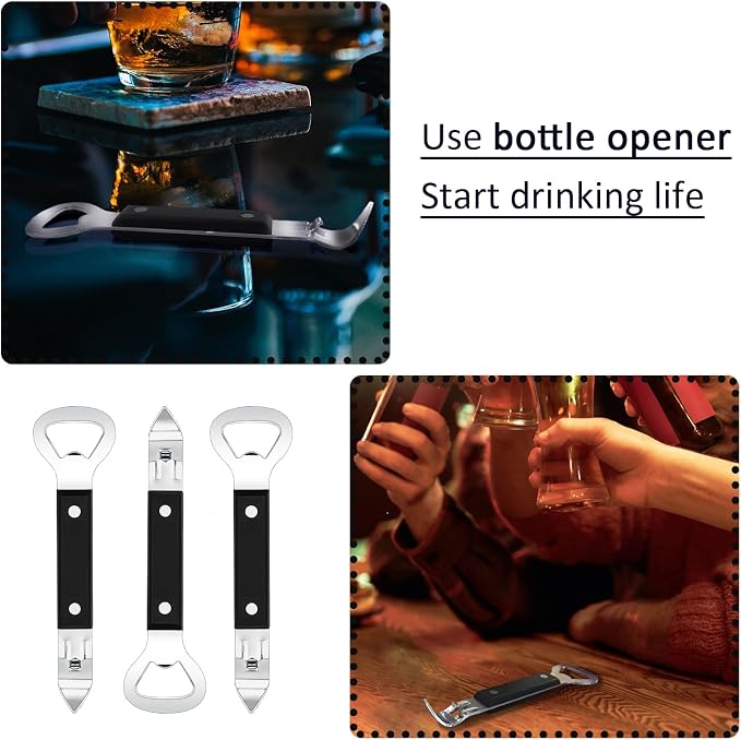 Can Punch Opener Little Cook Stainless Steel Can & Bottle Opener, Manual 2 in 1 Multifunctional Kitchen Tool, Dishwasher Safe (Black)
