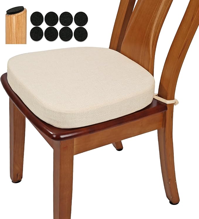 BUYUE Thickened 2.5" Friendly Woven Fabric Dining Chair Cushion, U-Shape High Density Foam Comfortable Chair Pad for Kitchen, Slip Resistant Indoor Seat Cushion (1 Piece, Beige)