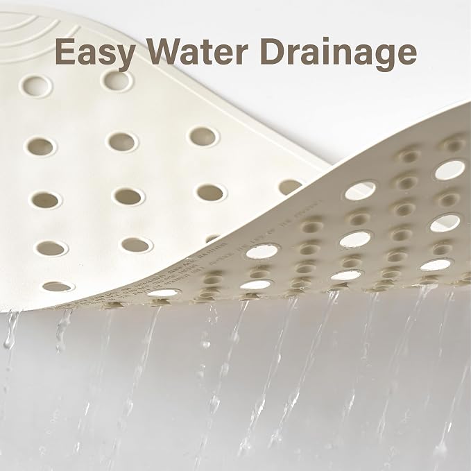 Rubber Bathtub Mat Shower Mat Non-Slip, 39x16 Inch, Bath Tub Floor Mat with Suction Cups and Drainage Holes, Ivory White