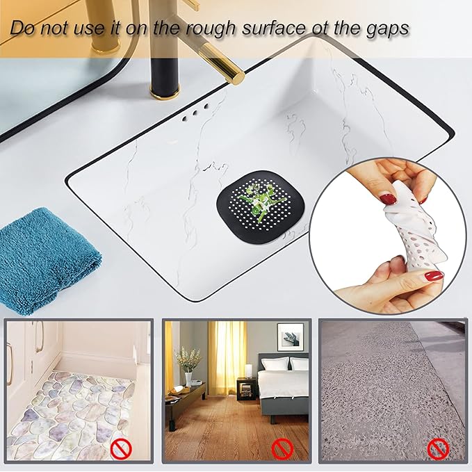 Hair Drain Catcher,Square Drain Cover for Shower Silicone Hair Stopper with Suction Cup,Easy to Install Suit for Bathroom,Bathtub,Kitchen 4 Pack (Jet Black)