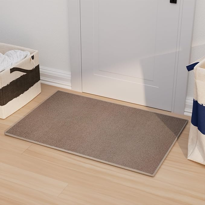 AREDO Door mat with Non Slip Rubber Backing, Washable Soft Floor Carpet for Kitchen, Hallway, Entryway Indoor, Bedroom, Laundry, Low Pile Area Rugs, Solid Color with Pointillism Style, 2 * 3 ft Brown