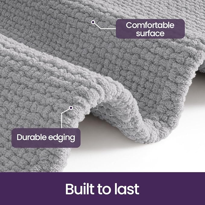 DEXI Bathroom Rugs 24x16, Non Slip Washable Bath Mat, Absorbent Chenille Bathmat, Ultra Soft Thick Carpet for Tub Shower Floor, Light Grey