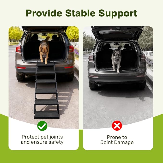 Foldable Dog Car Steps - Upgraded Non-Slip Pet Stairs for Large Dogs, Portable Metal Frame Dog Ramps for High SUV, Truck and Cars, Lightweight Pet Ladder with High Load-Bearing Capacity (6 Steps)