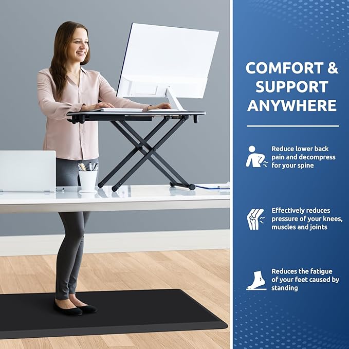 KitchenClouds Kitchen Mat Cushioned Anti Fatigue Rug 20"x39" Water Resistant, Non Slip, Standing and Comfort Desk/Floor Mats for House Sink Office (Black,0.8inch)