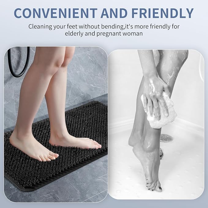 Yolife Shower Foot Scrubber Mat, Anti-Slip Bath Mat with Scrub Bristles, Soft Shower Foot Massager with Strong Suction Cups for Soothe Achy Feet, 25.6" x 13.4"