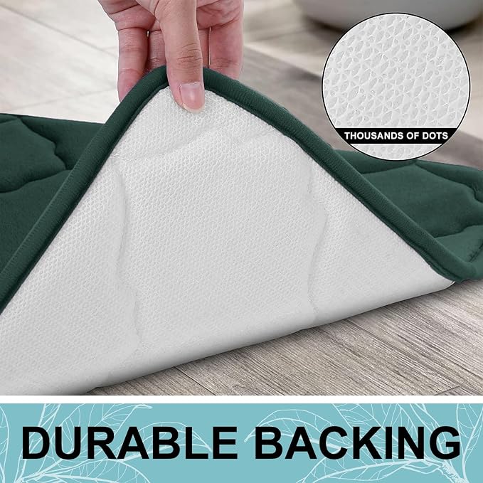 OLANLY Memory Foam Bath Mat Rug 30x20, Ultra Soft and Absorbent Bathroom Rugs, Non-Slip, Comfortable, Machine Washable Bath Carpet for Bathroom Floor, Tub Shower and Home Decor Accessories, Dark Green
