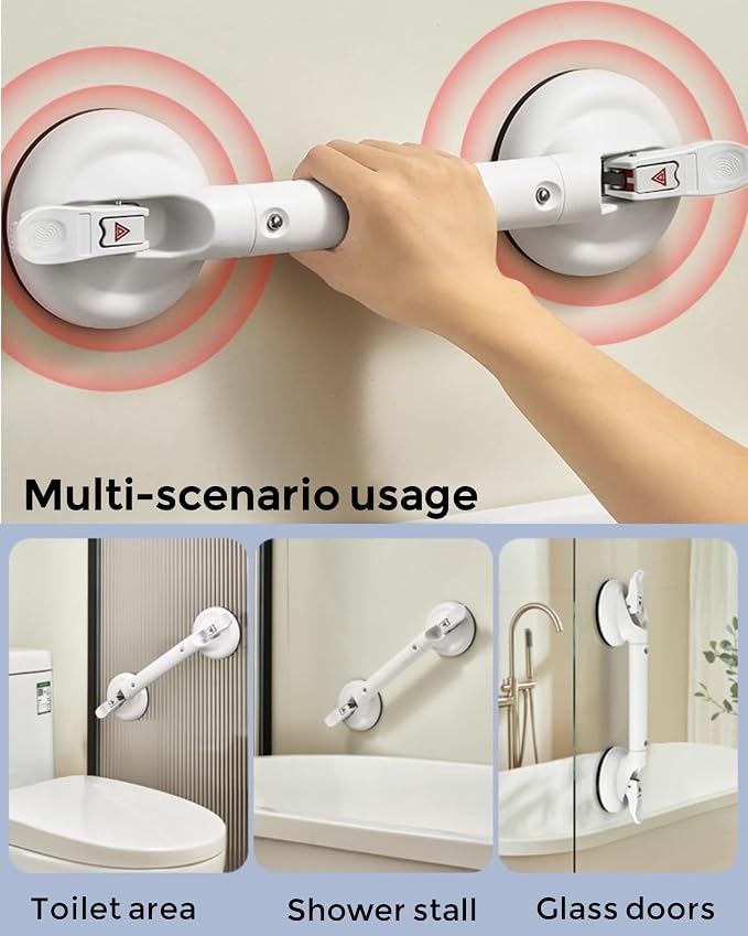 Heavy Duty Grab Bars for Bathtubs and Showers, 300-pound Weight Capacity, 17in Suction Shower Grab Bars for Seniors, No Drilling Waterproof(White)