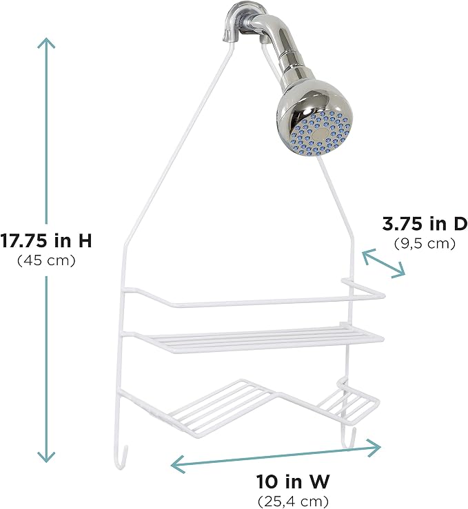 Zenna Home Rust Resistant Hanging Shower Caddy, Over the Shower Head Caddy with 1 Wide Shelf and Built In Soap Dish, Steel Bathroom Hanging Organizer, White