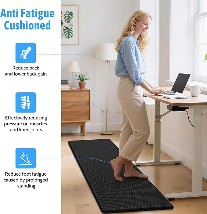 StepLively Kitchen Mat, 2 PCS Kitchen Rugs, Cushioned Kitchen Mats for Floor, Anti Fatigue Kitchen Rug Set, Non-Skid Standing Mat for Kitchen, Office, Sink, 17.3"×30"+17.3"×70", Black