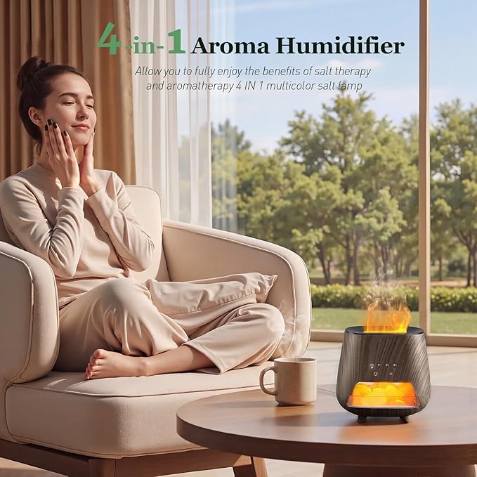 Essential Oil Diffuser for Home, 𝟒-𝐢𝐧-𝟏 Aromatherapy Diffuser & 𝐇𝐢𝐦𝐚𝐥𝐚𝐲𝐚𝐧 𝐒𝐚𝐥𝐭 Lamp, 200ml Cool Mist Humidifier, 𝟗-𝐂𝐨𝐥𝐨𝐫 𝐋𝐄𝐃, Auto Off, Bedroom Office Yoga (Black)
