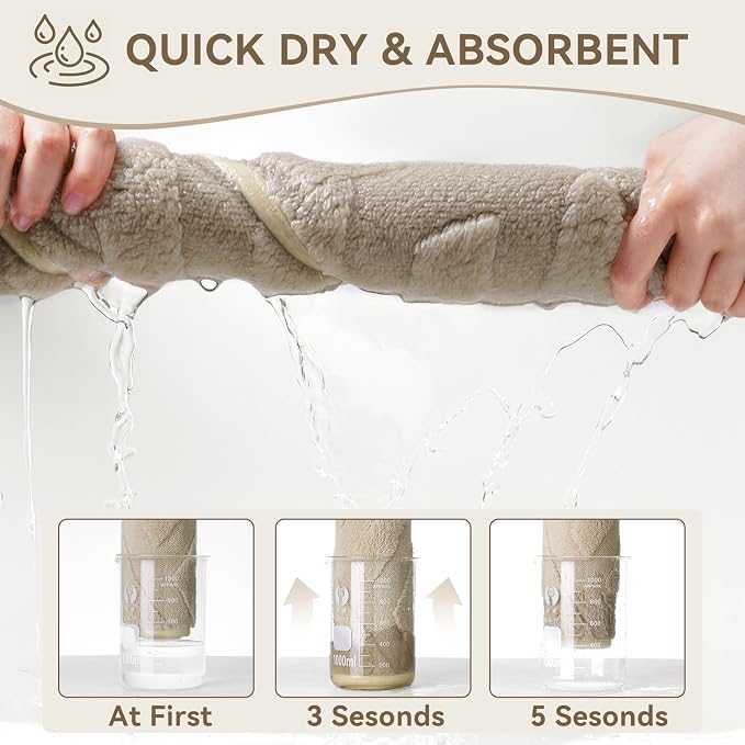 Non-Slip Bath Mat with Rubber Backing, 16x24-2pc Washable Thin Bath Mats for Bathroom Floor, Absorbent Bathroom Rugs, Quick Dry, Fits Under Door Brown