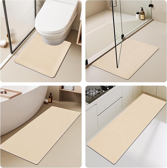 TYUU Bathroom Mat Quick Dry, Bathroom Rugs Non Slip Washable Thin Absorbent Bath Mat Fits Under Door Bathroom Floor Mat Perfect for Bath, Shower, or Sink 36"x48" Beige