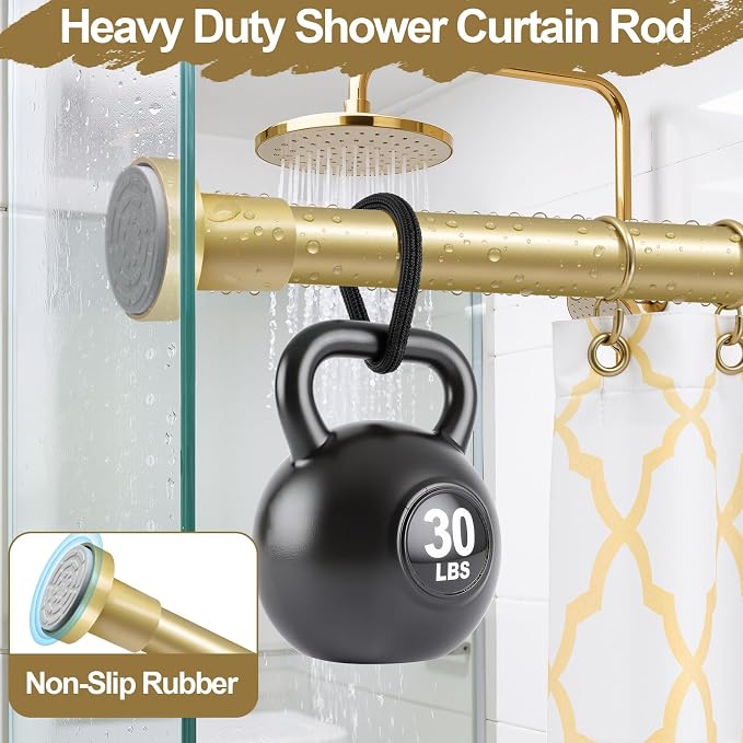 YNL Gold Shower Curtain Rod 32-80 Inch(2.7-6.6ft), Non Slip, Never Rust, No Drill Stainless Steel Spring Tension Shower Rod, Adjustable Tension Rod for Bathroom