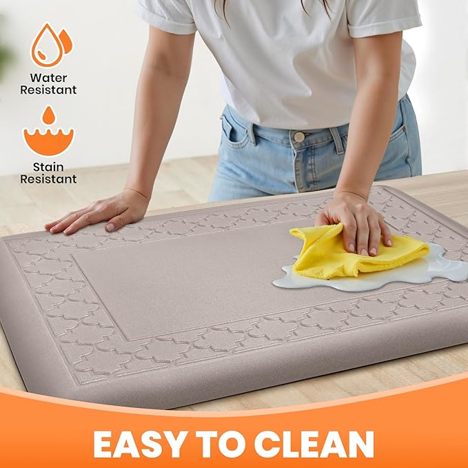 4/5 Inch Thicker Kitchen Mats for Floor Non-Slip Anti Fatigue Comfort Mat Waterproof Kitchen Rug for Sink, Office,Home Stain Resistant Standing Desk Rugs-17.3"x 24", Khaki