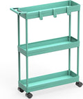 Simple Houseware 3-Tier Slim/Narrow Storage Cart with Handle, 5.5'' Wide x 27.5'' Height Rolling Organizer for Kitchen, Bathroom, Laundry Room - Turquoise