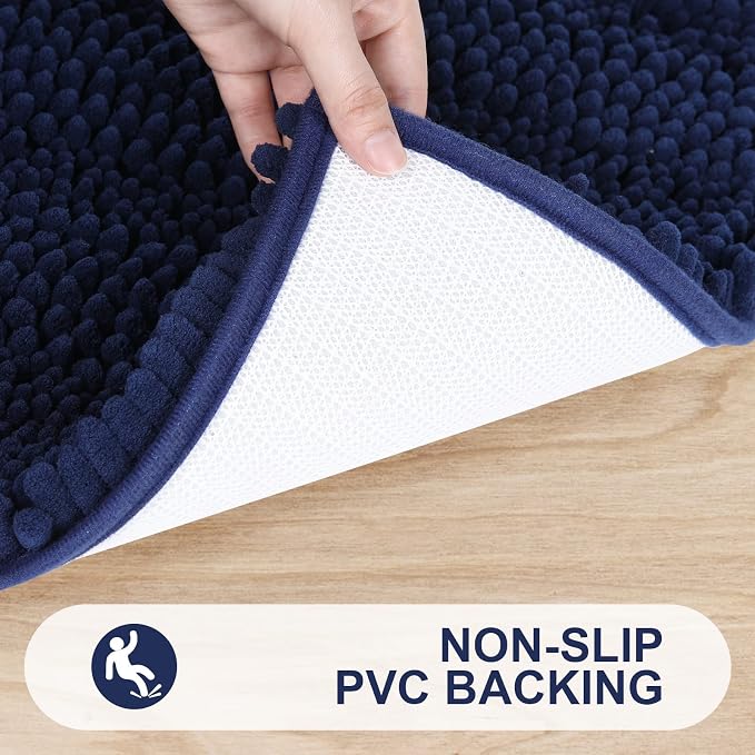 Grandaily Chenille Striped Bathroom Rugs 40x32, Extra Thick and Absorbent Bath Mats, Non-Slip Soft Plush Shaggy Shower Carpet, Machine Wash Dry, Bath Rug for Bathroom, Navy