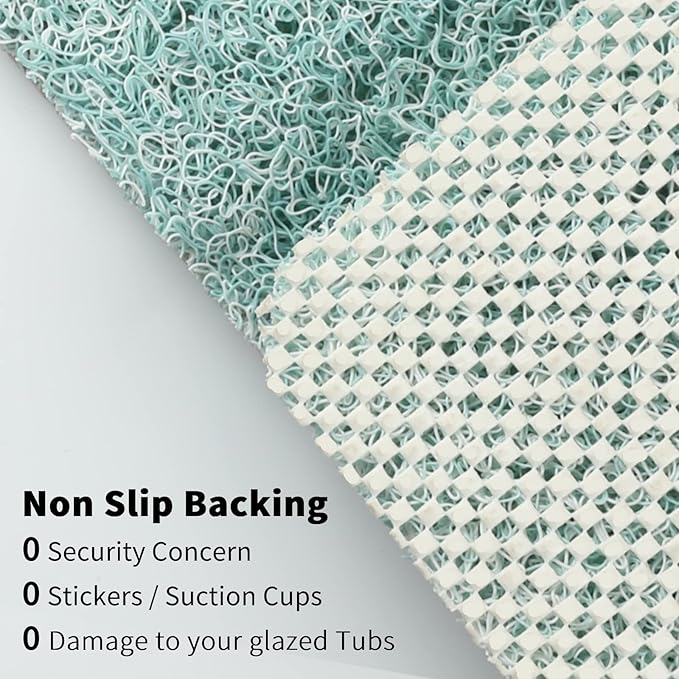 0.6" Extra Thick Non Slip Bath Mat, Shower Mat with Drain, Quick Drying Bathtub Mats for Inside Shower, PVC Loofah Shower Mat, Foot Scrubber for Floor, Bathroom, Home, Kitchen, Wet Areas, 27x16 Inches