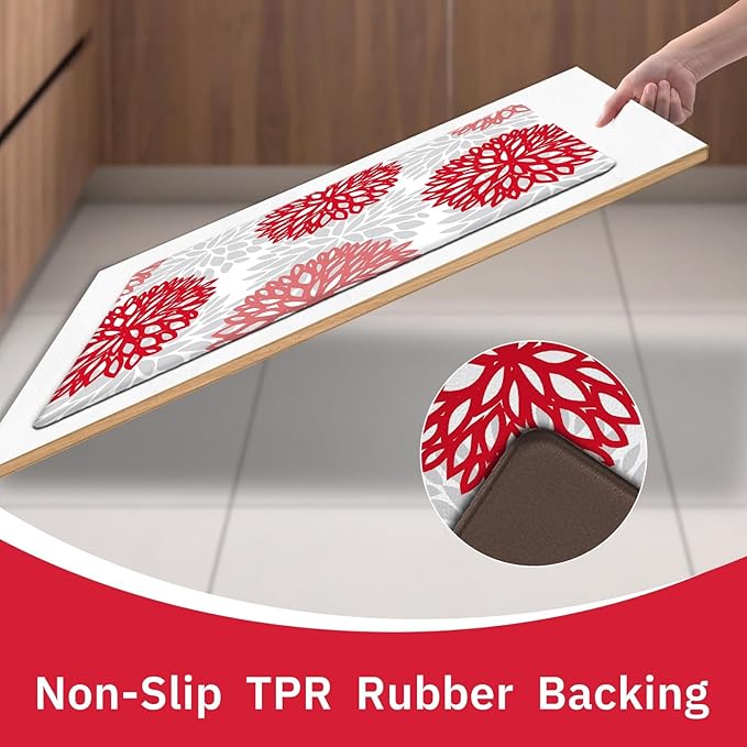 Kitchen Mats Set of 2 Cushioned Anti Fatigue Kitchen Rugs Non Slip Waterproof Kitchen Runner Memory Foam Kitchen Floor Mat Comfort Standing Mat for Sink,Office,Laundry, Red