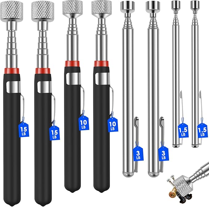 8Pcs Telescoping Magnetic Pickup Tool, 1.5/3/10/15LB Capacity Retractable Magnetic Grabber Tools, Stainless Steel Extendable Stick Reacher grabberTools, Portable Pickup Tool for Bolt Screw (8)