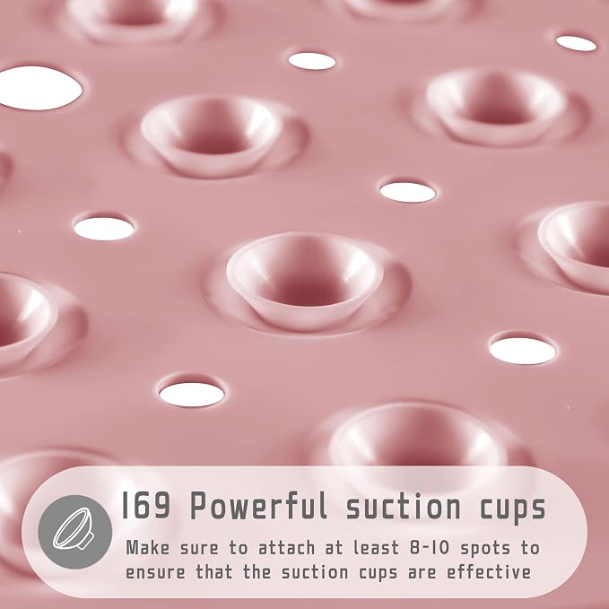 Yimobra Shower Stall Mat Non Slip, 21X21 Inch, Soft Square Bath Mat for Shower with Suction Cups and Drain Holes, Stall Floor Mats for Bathroom, Machine Washable, Bathroom Accessories, Pink