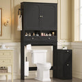 Over the Toilet Storage Cabinet with Mobile Bathroom Storage Cabinet & 3 Adjustable Shelves, Bathroom Storage Cabinet Over Toilet with 4 Section Drawers for Bathroom, Laundry Room, Black