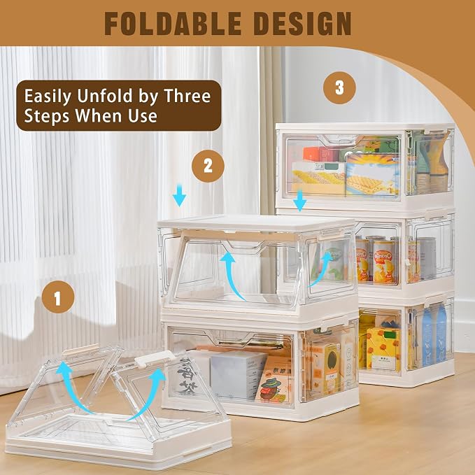 Freebat Stackable Plastic Storage Bins with Lids, Foldable Closet Organizers and Storage, 3 Drawer Storage Organizer，Clear Stackable Containers for Wardrobe,Bedroom,Office,Dorm