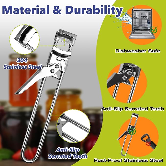 3-Pack Adjustable Stainless Steel Jar Opener - Multifunctional Jar Opener for Weak Hands, Seniors with Arthritis - Includes Keychain Opener - Opens Jars, Bottles, Containers Easily，Kitchen Accessories