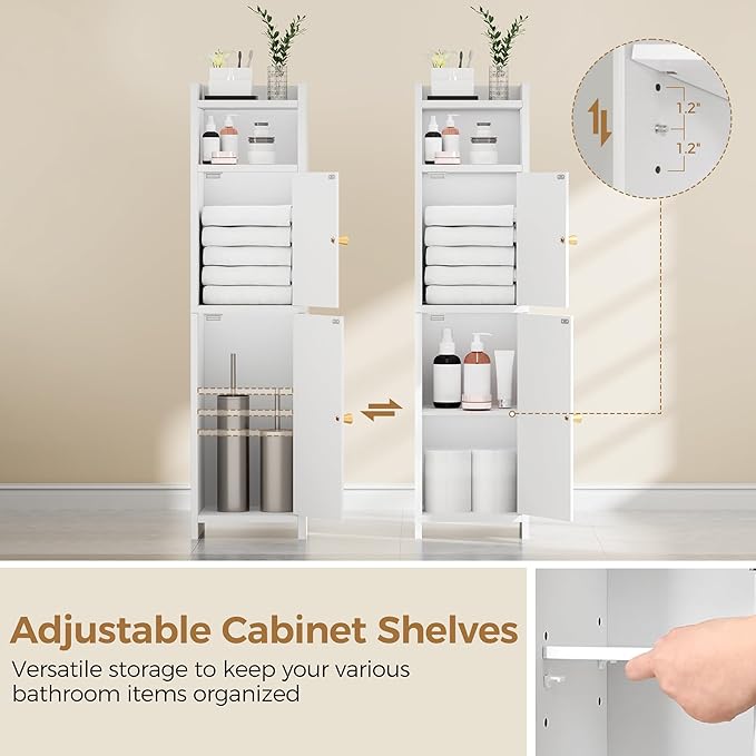BEWISHOME Small Bathroom Cabinet, Bathroom Storage Cabinet with Adjustable Shelves & 2 Doors, Narrow Toilet Paper Cabinets, 7.9" D x 7.9" W x 31.5" H, for Small Spaces, White YYG03W