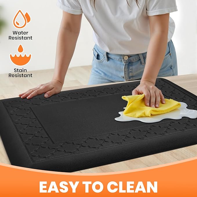 4/5 Inch Thicker Kitchen Mats for Floor Non-Slip Anti Fatigue Comfort Mat Waterproof Kitchen Rug for Sink, Office,Home Stain Resistant Standing Desk Rugs-17.3"x 24", Black