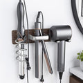 Tindbea Hair Dryer Holder Wall Mount Aluminum Alloy Hot Tools Organizer | Walnut Wood Silver