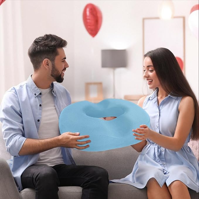 BlissTrends Donut Pillow Seat Cushion, Chair Cushions for Postpartum Pregnancy & Hemorrhoids, Tailbone Pain Relief Cushion, Memory Foam Lifting Cushions for Office&Home Chairs (Light Blue, XX-Large)