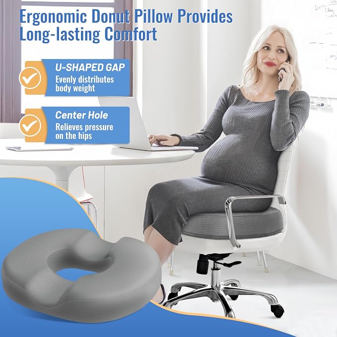 CloudBliss Donut Pillow Stadium Seat Cushion for Tailbone Pain Relief and Hemorrhoids, Memory Foam Seat Chair Cushion, Portable Seat Cushions for Bleachers, Car, Home & Office