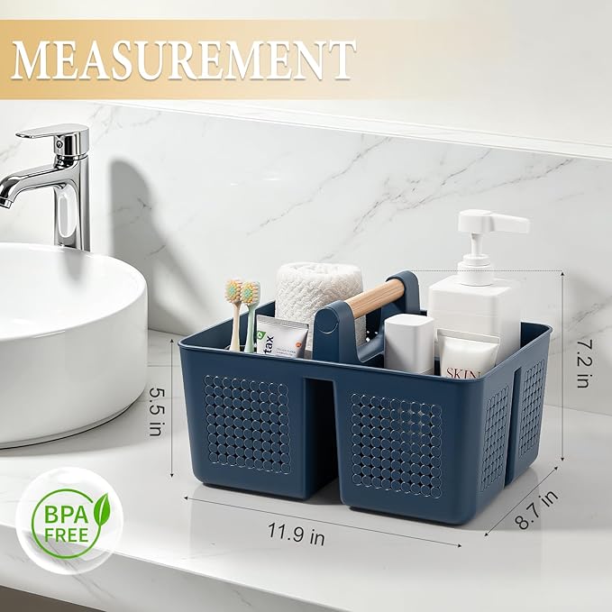 JiatuA Shower Caddy Basket Portable Caddy Organizer with Handle Cleaning Supplies Caddy Plastic Tool Storage for Bathroom Kitchen College Dorm Bedroom, Navy Blue