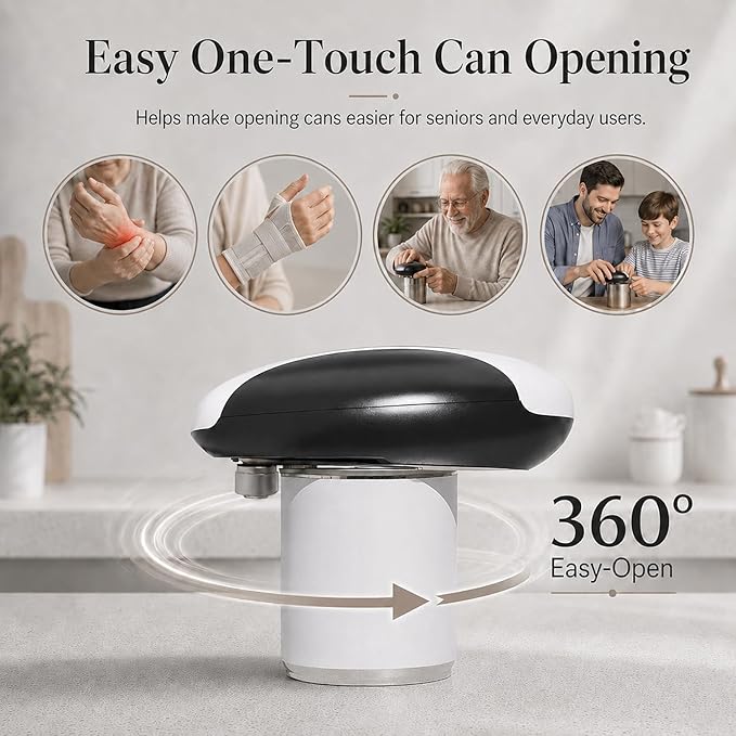 Electric Can Opener, USB-C Rechargeable Automatic Can Opener with Smooth Edge, One-Touch Operation, Magnetic Lid Hold, Easy Kitchen Gadget for Seniors, Fits Most Can Sizes