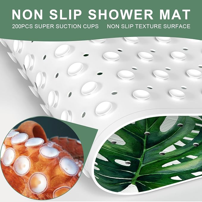 XIYUNTE Baby Bath Mat for Tub Non Slip Kids, BPA Free Extra Long Bathtub Mat 40x16 with Drain Holes and 200 Suction Cups, Non Toxic Machine Washable Toddler Bath Mat, Eco-Friendly Certified