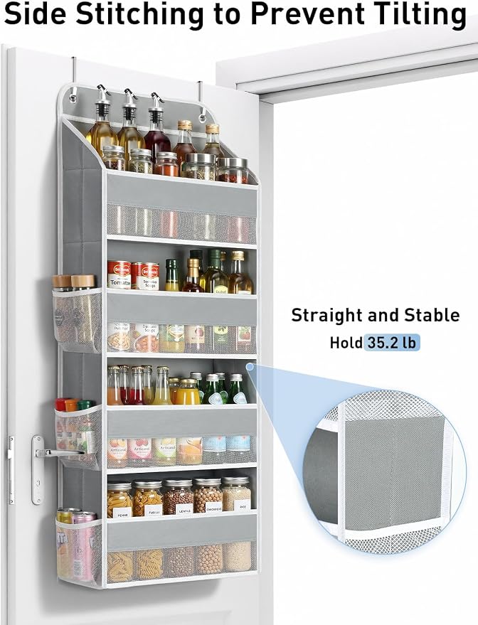Yecaye Over the Door Organizer, Stuffed Animal Storage, Bathroom Organizers and Storage for Nursery Newborn Baby Essentials Stuff Dorm Room, Widen by 7cm, Deepen by 3cm, Grey 4 Tier Extra-Large