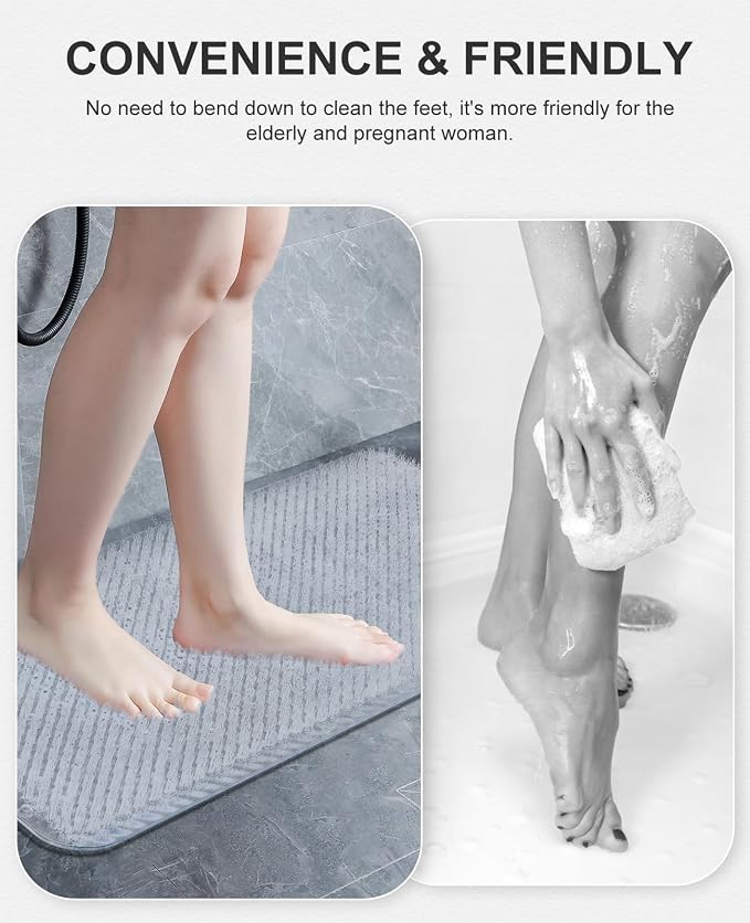 OTHWAY Non Slip Grassy Bathtub Mat : 27.5X15.7 inches Sturdy But Soft Bath Mat_Quick Drain Shower Floor Mat with Soft Bristles for Scrubbing Feet (Clear)