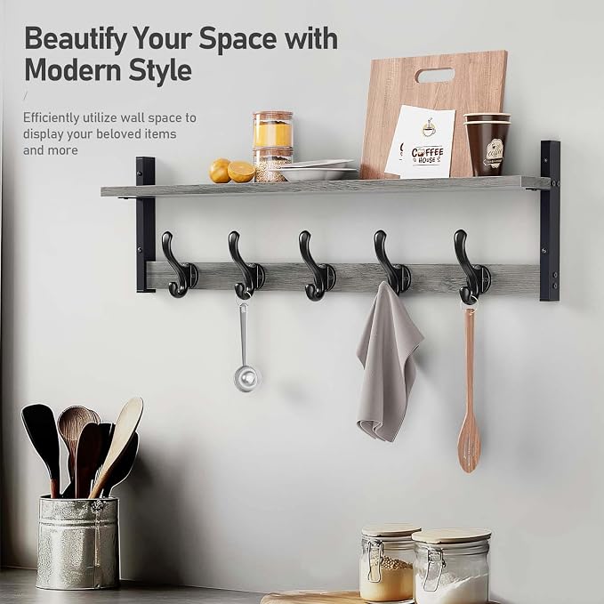 Tatub 29" Rustic Coat Rack Wall Mount with Shelf, Heavy Duty Wall Hooks with Shelf, Entryway Rustic Hat Rack Wall Coat Hangers for Living Room, Hallway, Kitchen