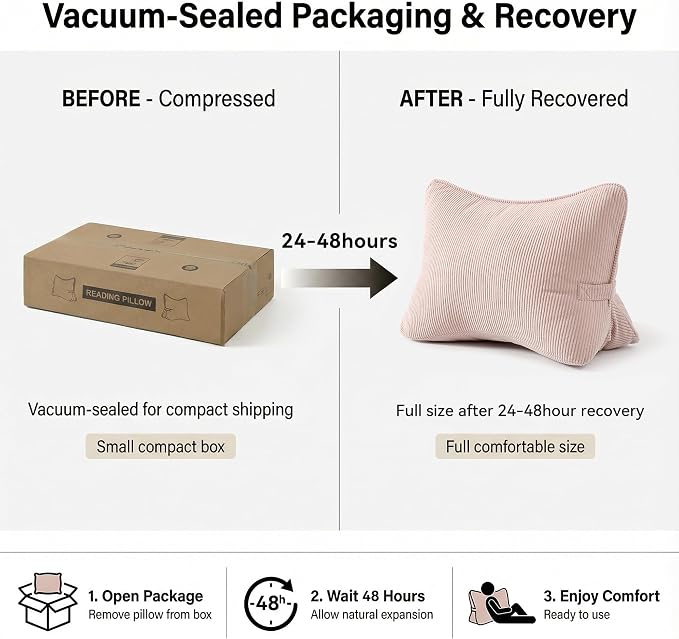 Pat. Pend. Corduroy Back Support Pillow for Sitting, Ideal for Expecting Moms, Low Back Cushion for Bed Sitting, Reading & Relaxing, Ergonomic Triangle Backrest, Washable Cover, Pink