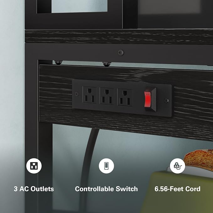 Denkee Large Bakers Rack with Power Outlets, 38 Inch Microwave Stand with Storage, 5-Tier Coffee Bar Stand, Industrial Kitchen Shelf Rack, Black